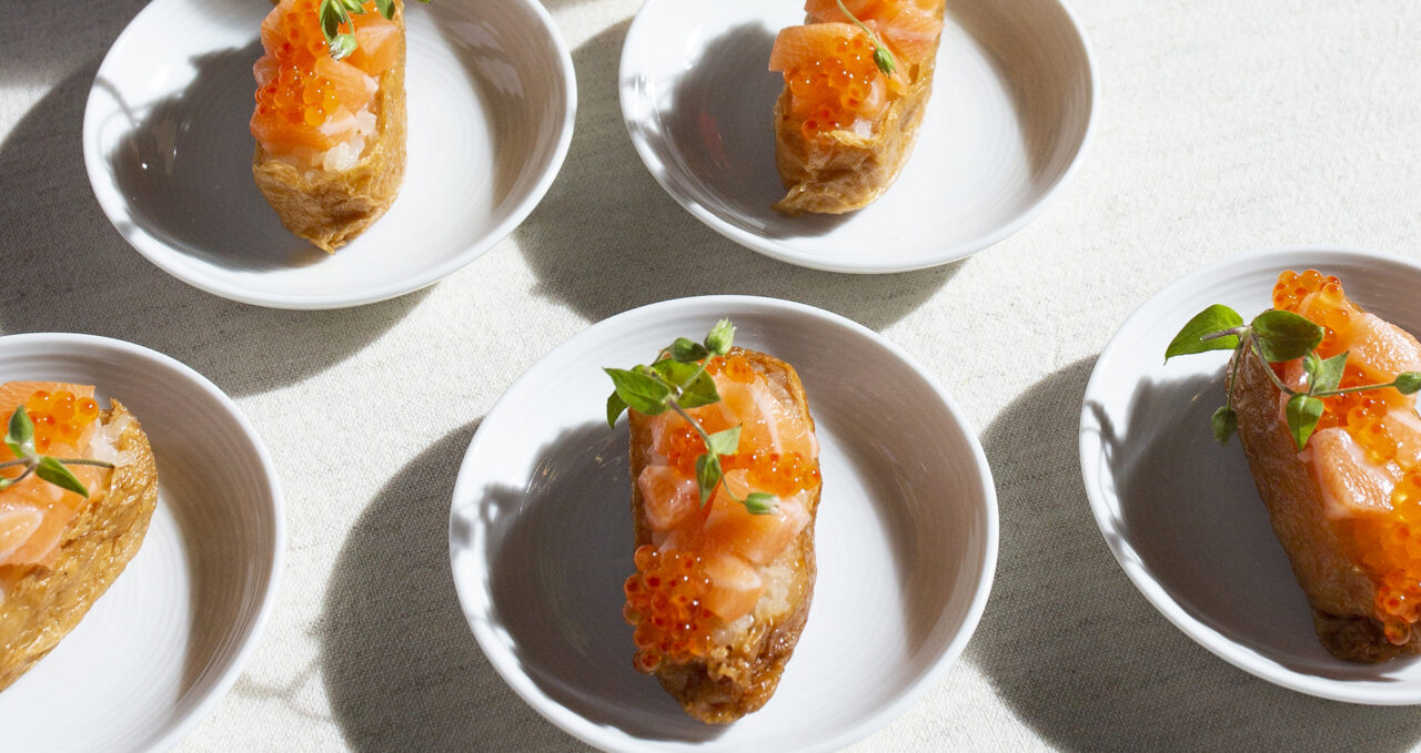 Inari sushi with marinated salmon G.H.Mumm