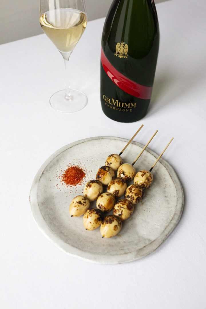 Teriyaki Quail egg skewers portrait food pairing
