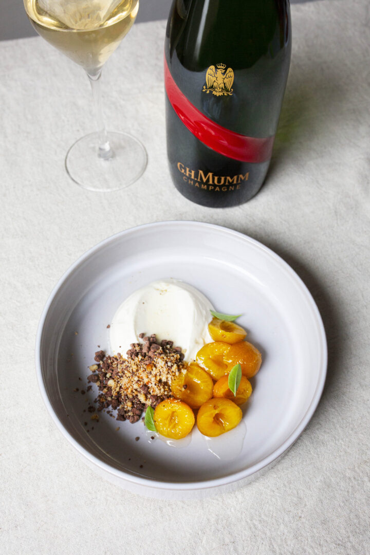 Cherry plums with cream and chocolate crumbles recipe portrait taste explorer