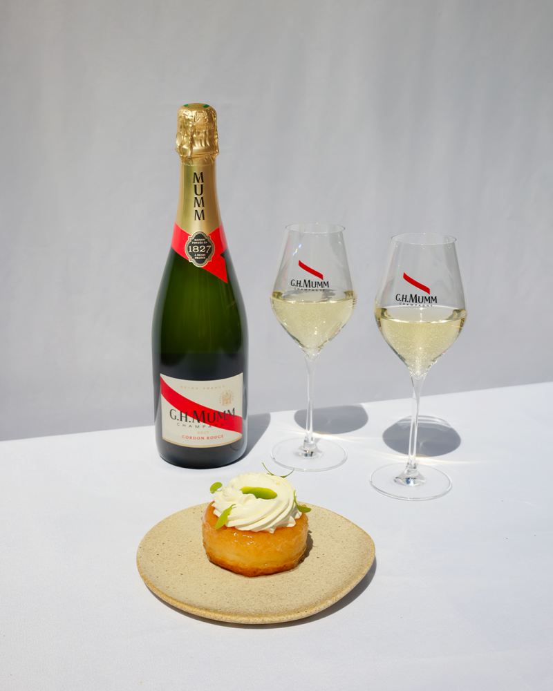 Chestnut flour baba, vanilla whipped cream & fig leaf oil