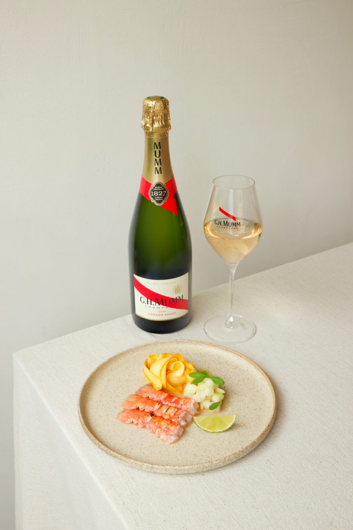 Grilled Langoustines, Mango Relish & Courgettes - paring mumm Cordon Rouge dish