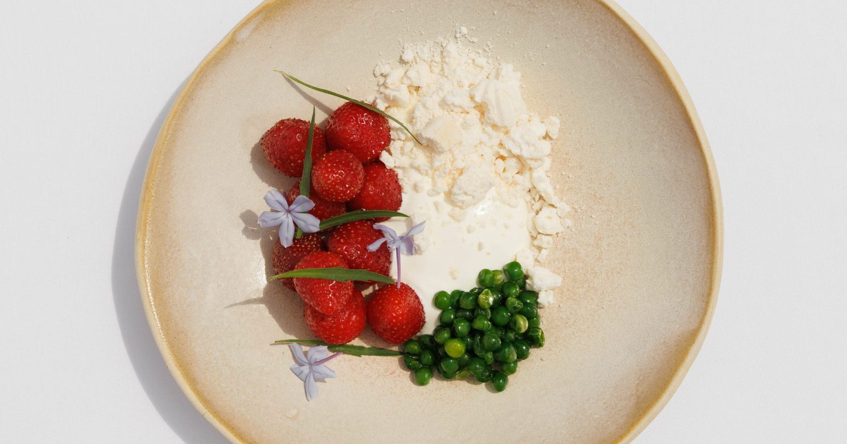 verbana-marinated strawberries, sugar peas, crème fraîche