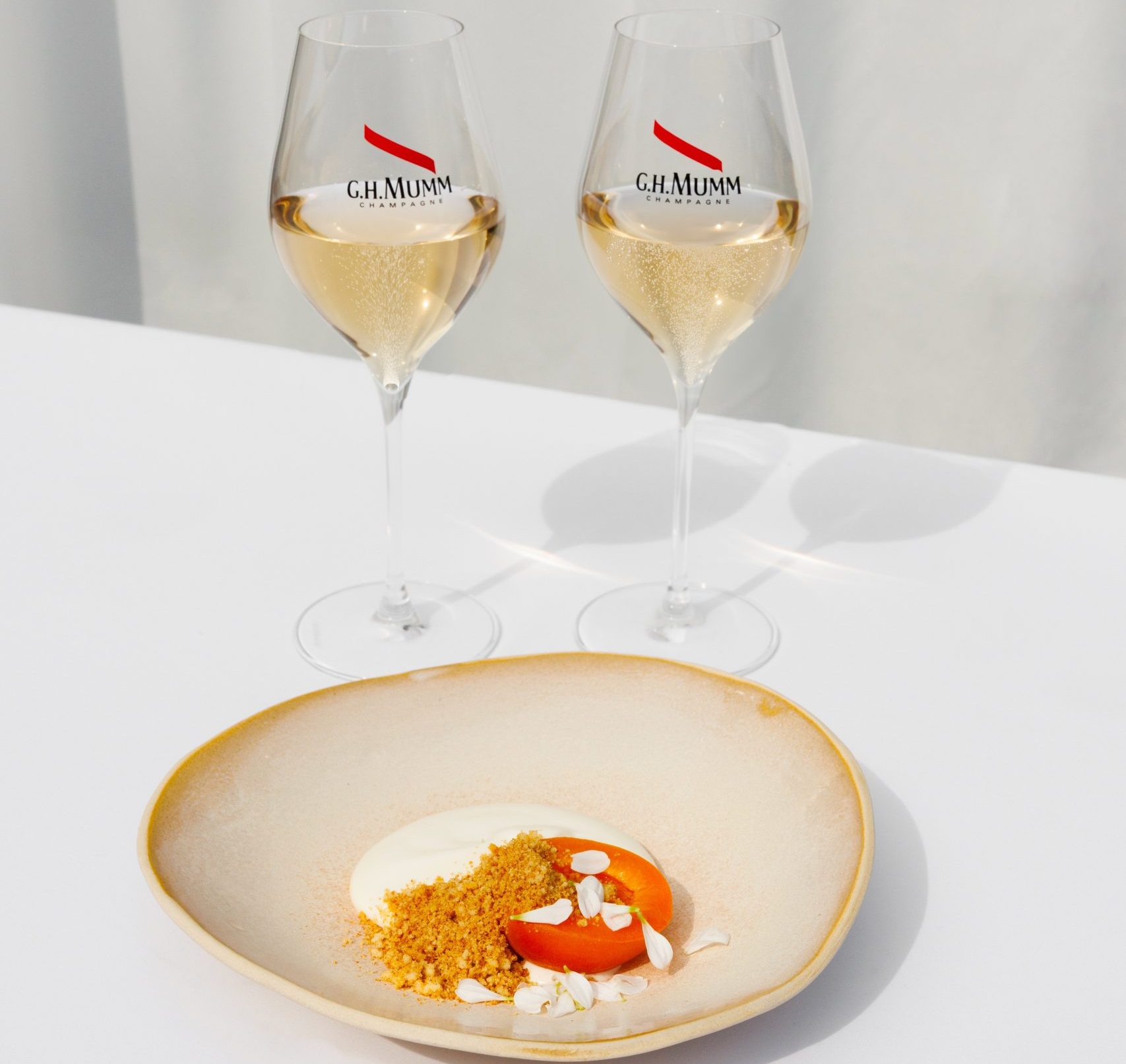 Apricots in rooibos syrup, crispy biltong & light fermented milk mousse