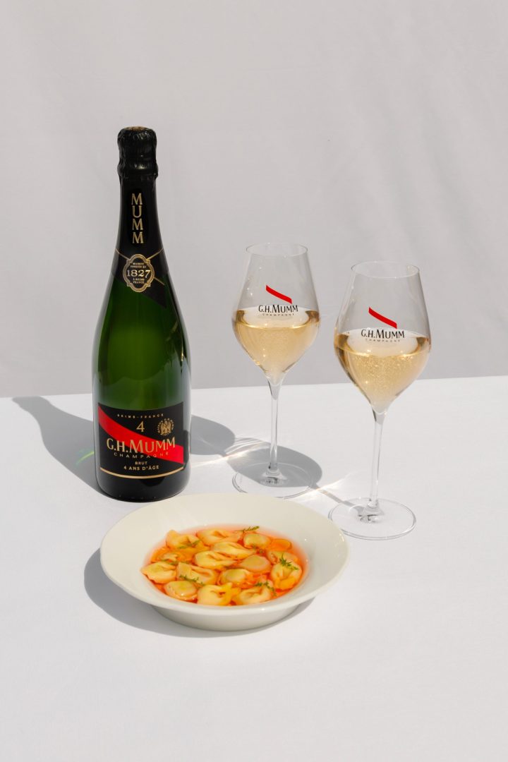 Raviolis aux gambas, huile de safran et paprika doux - pairing Mumm 4