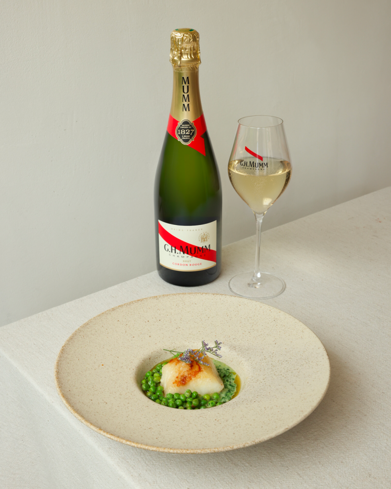 Pan-seared cape hake, morogo cream & fresh peas